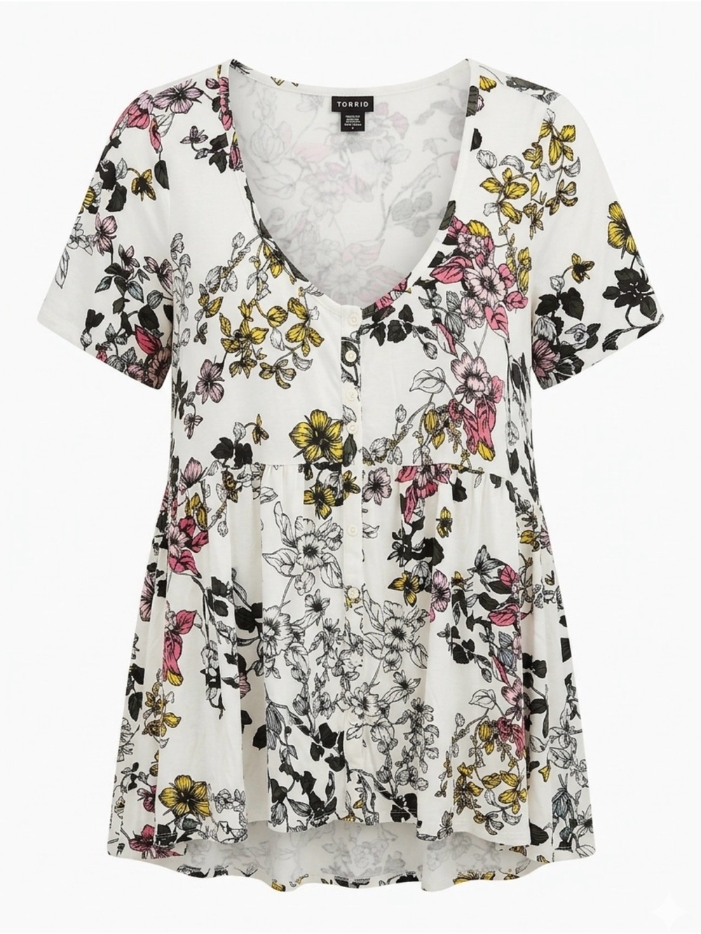 Torrid size 2X high-low White Floral V-Neck Babydoll Top